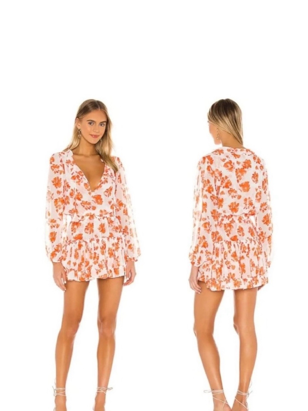 Misa Los Angeles White Dress with Coral Floral Print